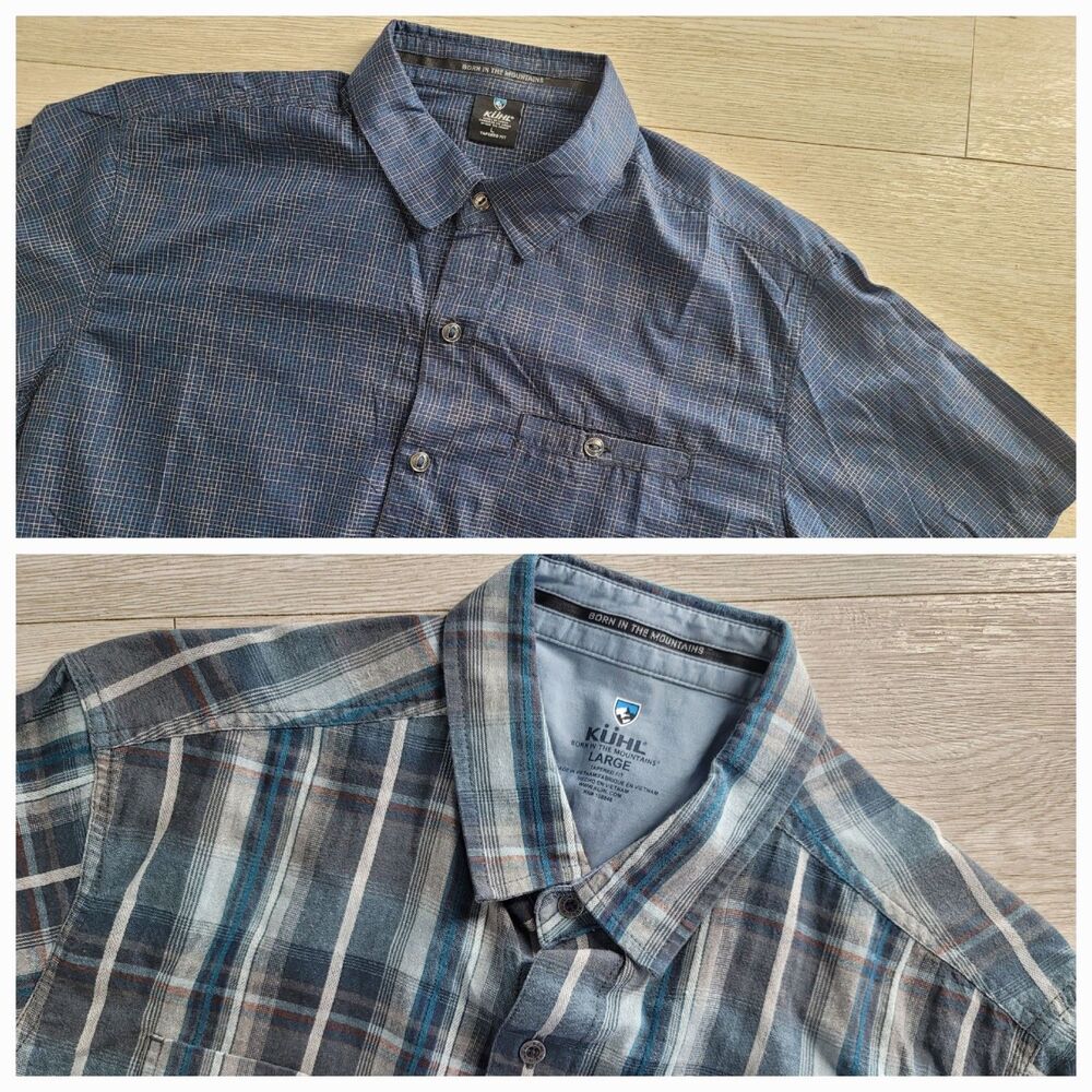 Kuhl Shirt Mens L Blue Krossfire Performance Hiking Travel Tapered Fit Lot Of 2